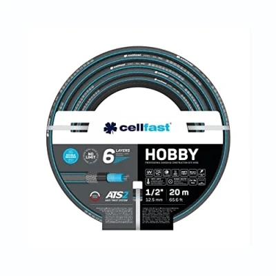 Abbildung von Cellfast Hobby Gartenschlauch, Strapazierfähig, Flexibel, 6 lagig, Kreuzgeflecht ATS2, UV und Algenbeständig, Schwermetallfrei, 32 Bar, 20/+60 1/2&quot;, 20m