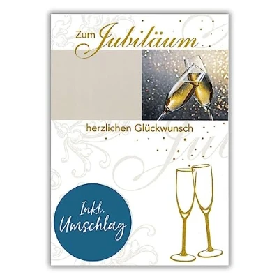 Abbildung von bsb Karte zum Jubiläum mit Sektgläser Motiv liebevolle Dienstjubiläum oder Firmenjubiläum Glückwunschkarte in 12,4 x 17,9 cm