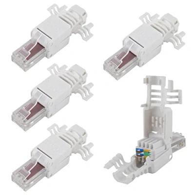 Abbildung von SeKi 5x Werkzeugfreier RJ45 Netzwerkstecker CAT 6 UTP passend für Verlegekabel und Patchkabel; Feldkonfektionierbar LAN Stecker Netzwerkkabel Toolless kompatibel mit CAT5, CAT7, CAT6a, DSL