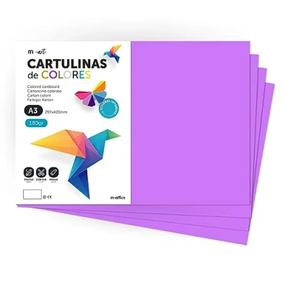 Abbildung von cartulina de Colores, A3, Folios colores 180gr, Bloc intensos, Ideal para Manualidades, Imprimir tus Documentos y Diseños Creativos · m office (100 Hojas, Lila)