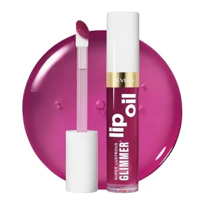 Abbildung von Revlon Super Lustrous Glimmer Lip Oil, nährendes und antioxidantes, aufpolsterndes, strahlendes Lippenöl, ultra glänzendes Finish, Formel auf Basis von pflanzlichem Squalan, 006 Plum Pop, 3,8 ml