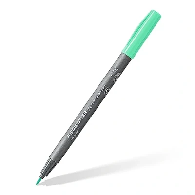 Abbildung von STAEDTLER brush pen pigment Arts, jadegrün, pigmentierte Premium Zeichentusche, Pinselspitze für variable Linienbreite, wasserfest, schnelltrocknend, 10 pens im Kartonetui, 371 506