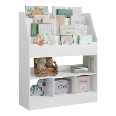 Abbildung von WOLTU Bücherregal Kinder, Kinderregal, weißes Regal Kinderzimmer, mit 6 Fächern, Spielzeugregal, Montessori Aufbewahrungsregal, Kindermöbel für Kindergarten Spielzimmer, 83x100x30 cm, KR028ws