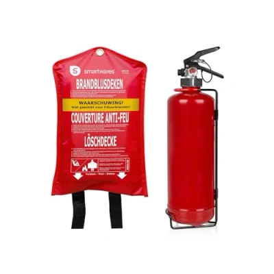 Abbildung von smartwares Schaum Feuerlöscher, Schaum, Fettbrandlöscher im Set mit Löschdecke, DIN EN 3, Brandklassen A F