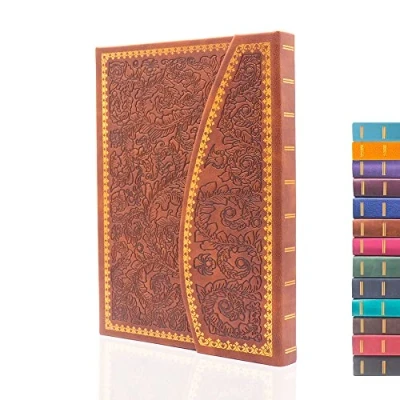 Abbildung von VICTORIA&#039;S JOURNALS Magnet Tagebuch, geschnitztes Vintage Notizbuch aus Kunstleder, Hardcover, pers?nliches linierte Seiten, Lesezeichen, 20,3 x 14,4 cm