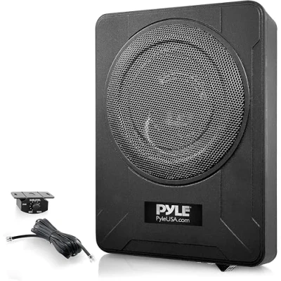 Abbildung von Pyle Untersitz Auto Lautsprecher mit Endstufe Car Subwoofer Aktiv Verstärker für &amp; Boot, Mini 32,5 cm, Set 600W, Schwarz