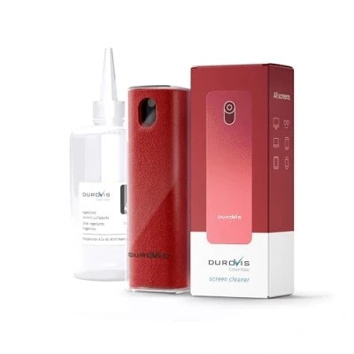 Abbildung von Display Reiniger Durovis Essentials, Screen Cleaner, Bildschirmreiniger mit Mikrofasertuch inklusive 80ml Glasreiniger ohne Alkohol für Auto/Smartphone/Laptop/Tablet (rot)