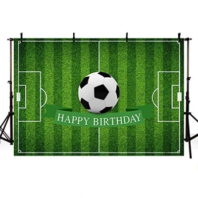 Abbildung von MEHOFOTO 2,1 x 1,5 m Fußball Thema Happy Birthday Fotografie Hintergrund Party Dekoration Feld Banner Fotostudio