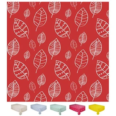Abbildung von Wachstuch Tischdecke Abwaschbar Eckig 140 x 180 cm Blätter Rot