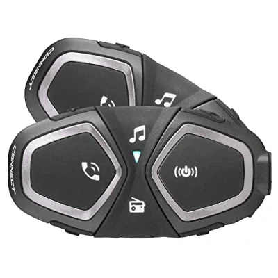 Abbildung von INTERPHONE Connect Doppelpack Bluetooth Kommunikationssystem für Motorräder Bis zu 2 Reiters, 300Mt Reichweite 12 Std Sprechzeit, 40 Tage Standby Zeit Radio GPS Waterproof IP67