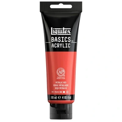 Abbildung von Liquitex 1046345 Basics Acrylfarbe 118ml Metallic Rot Künstler Acrylfarbe, hochpigmentiert, lichtecht, mittlere Viskosität, seidenglänzend, deckend Ideal für Leinwand, Holz &amp; Papier