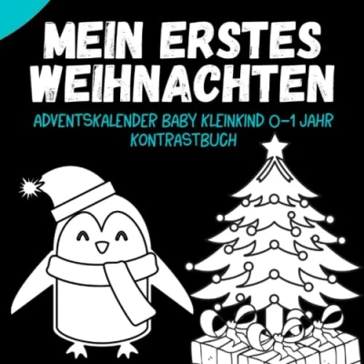 Abbildung von Mein erstes Weihnachten. Adventskalender Baby Kleinkind 0 1 Jahr Kontrastbuch: Geschenke für neues Baby. 24 Weihnachtsbilder zur Stimulierung der Sehkraft von Babys jeden Adventstag.