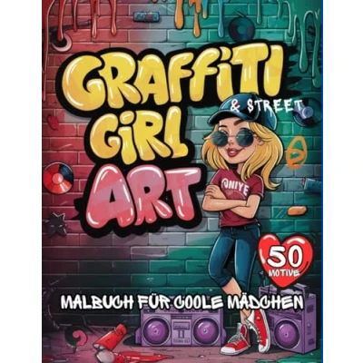 Abbildung von Graffiti &amp; Street Art Malbuch als Geschenk für coole Mädchen (ab 10 Jahren) Teenager: 50 starke Motive (Musik, BMX, Hip Hop, Astronaut, Skateboard): Einfach Ausmalen Entspannen