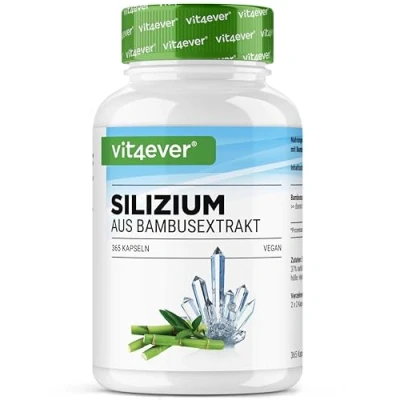 Abbildung von Silizium 365 Kapseln mit 500 mg organisches Silicium pro Tag Premium: Natürlich gewonnen aus Bambusextrakt Hochdosiert Vegan