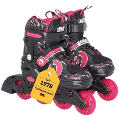 Abbildung von Best Sporting Inline Skates Kinder I Rollschuhe größenverstellbar 30 33 robuste Inliner für Jugendliche mit Bremse violett schwarz Rollerskates Schuhe 4 Rollen