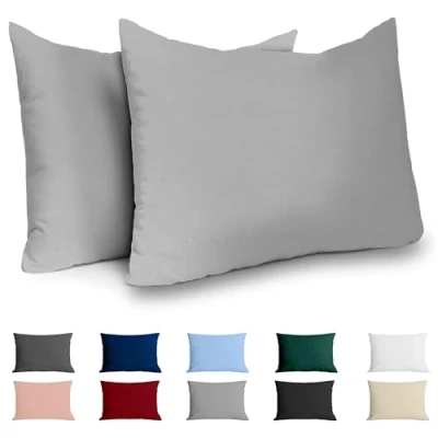 Abbildung von Dreamzie Kissenbezug 50x70 Renforcé Baumwolle (2er Set) Hellgrau Dicht gewebt mit 57 Fäden/cm² 70x50 cm Oeko Tex Zertifiziert