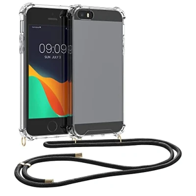 Abbildung von kwmobile Necklace Case kompatibel mit Apple iPhone SE (1.Gen 2016) / 5 5S Hülle Silikon Cover Handykette Band Handyhülle Schwarz Transparent