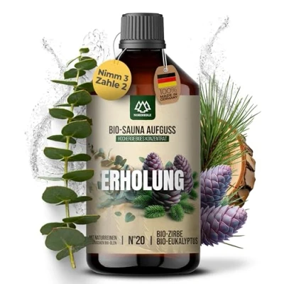 Abbildung von NORDHOLZ® Saunaaufguss BIO [NATURREINE ÄTHERISCHE ÖLE] Sauna Aufgussmittel #20 Erholung 250ml Zirbe, Eukalyptus Aufguss aus Franken