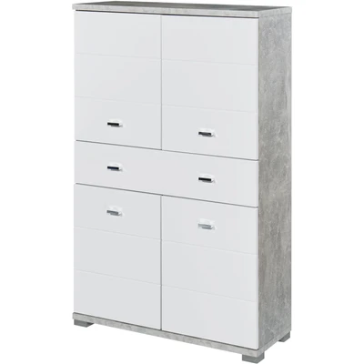 Abbildung von Stella Trading Badezimmer Highboard in Beton Optik, Weiß Moderner Badezimmerschrank Bad Schrank mit viel Stauraum 76 x 123 31 cm (B/H/T)