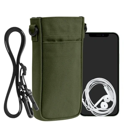Abbildung von kwmobile Handytasche für Smartphones XXL 7&quot; Canvas Handy Hülle mit Band Tasche Handykette 16,5 x 10 cm Innenmaße Dunkelgrün