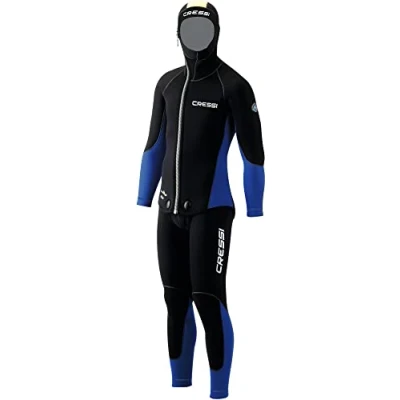 Abbildung von Cressi Medas Man Complete Wetsuit 5mm Herren Tauchanzug aus Jacke mit integrierter Kapuze und Latzhose, 5 mm Neopren Schwarz/Blau