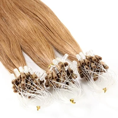 Abbildung von hair2heart 100 x 1g Echthaar Microring Loop Extensions, 60cm glatt #12 honigblond Loops Haarverlängerung