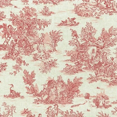 Abbildung von Textiles français Baumwollstoff Toile de Jouy La Vie Rustique Altrot (Grundfarbe: Leinenoptik) 100% Baumwolle Stoffbreite: 155 cm (Pro Laufmeter)*