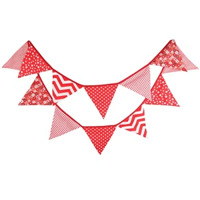 Abbildung von G2PLUS Rot Stoff Wimpelkette, Doppelseitig Wimpel Girlande, 3.3M Wimpelkette Stoffgirlande mit 12stk Girlande Wimpeln für Kinderzimmer Drinnen &amp; Draußen Party