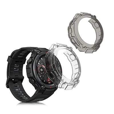 Abbildung von kwmobile 2X Sport Schutzhülle kompatibel mit Huami Amazfit T Rex/T Rex Pro Hülle Silikon Cover klar Case ohne Tracker Schwarz Transparent