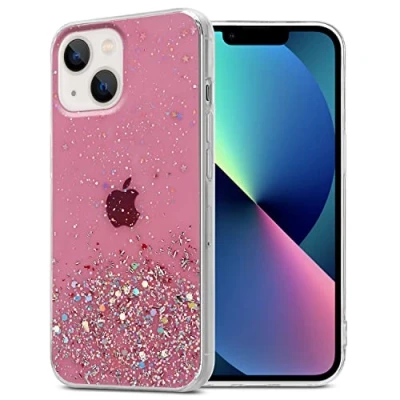 Abbildung von Cadorabo Hülle kompatibel mit Apple iPhone 14 Rundumschutz TPU Silikon Case Mädchen Glitzer Strass Design Slim Kratzfest Weiche Gummi Bling Schutzhülle für in Rosa