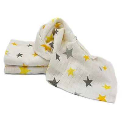 Abbildung von Clevere Kids Mulltücher bunt bedruckt 3er Pack saugstark Mullwindeln 70x80 cm OEKO TEX (Kombistars sonnengelb grau)