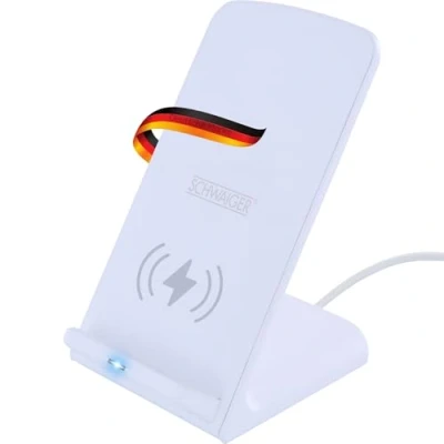 Abbildung von SCHWAIGER QLS10W 512 QI Smartphone Ladestation Ladeständer Induktionsladen kabellos Aufladen Charger Stand Wireless 10W induktiv weiß