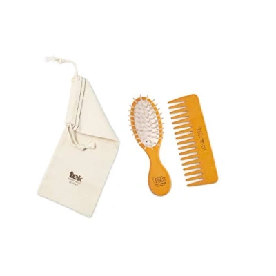 Abbildung von TEK Geldbeutel Kit: Rado Kleine ovale Bürste und kleiner Kamm Orange mit Baumwolltasche, handgefertigt in Italien