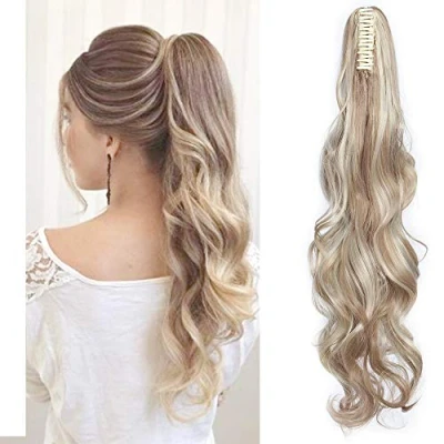 Abbildung von SEGO Ponytail Extension Pferdeschwanz Haarteil Haarverlängerung Zopf Hair Piece Haar Voluminös Wavy wie Echthaar Sandy Blonde &amp; Blond Bleichen Gewellt 24&quot;(61cm) 150g