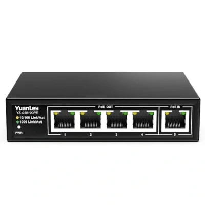 Abbildung von YuanLey 5 Port PoE Extender Gigabit mit 4 Ausgängen, IEEE 802.3af/at/bt Mini Kanal Repeater 1000Mbps, Metallgehäuse, 6KV Blitzschutz, Desktop, Durchgangsschalter, Plug and Play