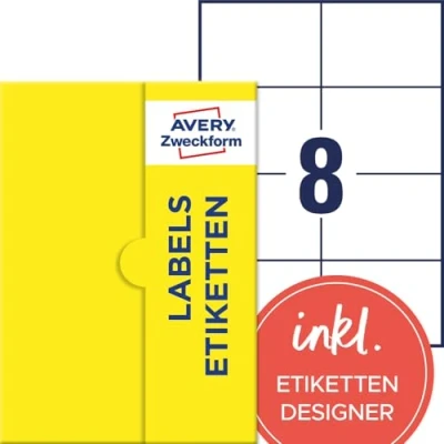 Abbildung von AVERY Zweckform P4910 25 Wetterfeste Folienetiketten (200 Klebeetiketten, 105x74mm auf A4, extrem stark selbstklebend, wasserfest, strapazierfähig, bedruckbare Outdoor Klebefolie) Blatt, weiß