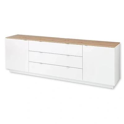 Abbildung von CORE TV Sideboard in Weiß, Artisan Eiche Optik Moderner Fernsehschrank mit Schubladen und viel Stauraum 240 x 77 44 cm (B/H/T)