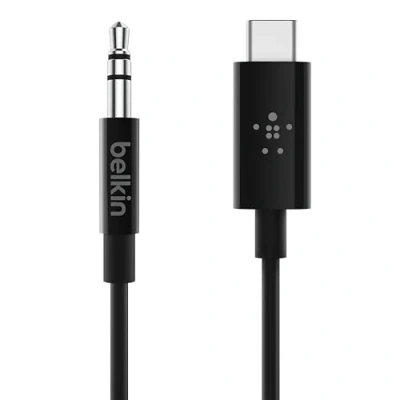 Abbildung von USB C auf AUX Kabel von Belkin Schwarz Kunststoff