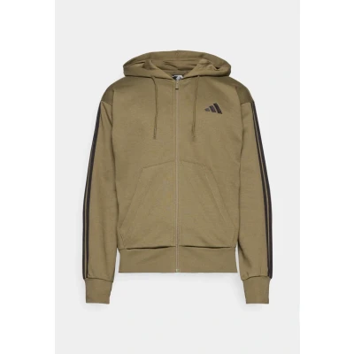 Abbildung von adidas Herren Essential Three Stripes Fleece Zipper Hoodie, Olive strata/Black, L
