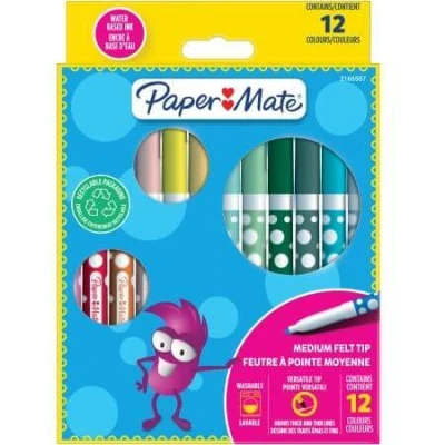 Abbildung von PAPER MATE Filzmalstifte für Kinder auswaschbare Tinte farblich sortiert 12 Fasermarker