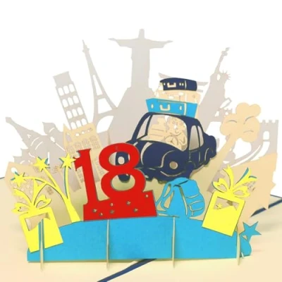 Abbildung von LINPOPUP® Pop Up Karte 18 Geburtstag, 3D Geburtstagskarte mit Umschlag, Happy Birthday Gutscheinkarte zum Geschenk für Freund, Bruder, Sohn, Kind, Jubiläum, Zahl, N16