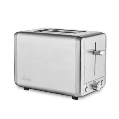 Abbildung von SOLIS OF SWITZERLAND Toaster Steel Toaster, Typ 8002, 2 kurze Schlitze, für Scheiben, 925 W, 6 Stufen, Auftau , Aufwärm und Stopp Funktion, Krümelschublade