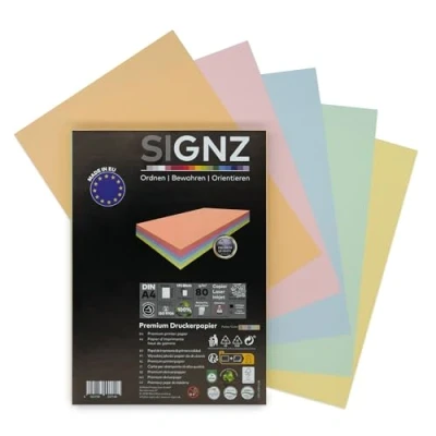 Abbildung von SIGNZ Kopierpapier, DIN A4, farbig (35 x 5 Pastell Farben), 80g, 175 Blatt, Druckerpapier für Zuhause &amp; Office, FSC Mix 70%
