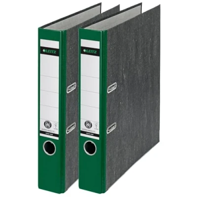 Abbildung von Leitz Qualitäts Ordner 180, A4, 100% recycelter Karton, Schmal, 5,2 cm Rückenbreite, Wolkenmarmor Papier (Schmal, Grün, 2 Stück)