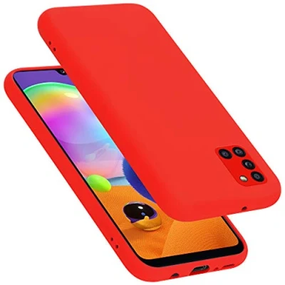 Abbildung von Cadorabo Hülle kompatibel mit Samsung Galaxy A31 Silikon Handyhülle für Case aus flüssigem Kratzfeste und stoßfeste dünne TPU Schutzhülle Liquid ROT