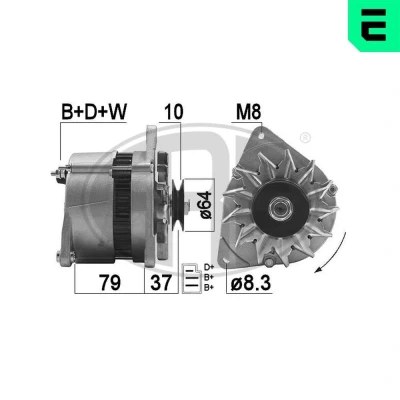 Abbildung von ERA 210204A Lichtmaschine 14V 55A FORD: FIESTA 3, Sierra Mk2 Schrägheck, ESCORT 5 Cabriolet, ROVER: Mini Hatchback