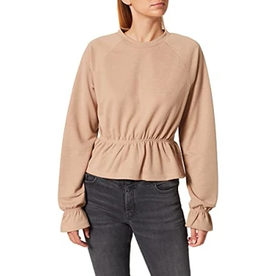 Abbildung von NA KD Damen Flounce Detail Jersey Top Bluse, beige, S