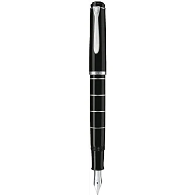 Abbildung von Pelikan Füllhalter Classic 215, Schwarz Ringe, Feder B (breit), hochwertiger Kolbenfüller im Geschenk Etui, 948299