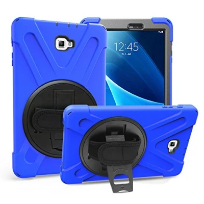 Abbildung von Gerutek Samsung Galaxy Tab A T580/T585 2016 (10,1 Zoll) Hülle Stoßfeste Robust Panzerhülle mit Drehbar Stände, Handschlaufe, Schultergurt Schutzhülle Startseite für SM T580/T585, Blau