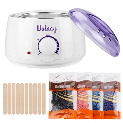 Abbildung von Wolady Wachserhitzer zur Haarentfernung mit Warmwachs, professionell, 500 ml, 4 Wachsbeuteln und 10 Stäbchen Gesicht, Arme, Beine, Achseln